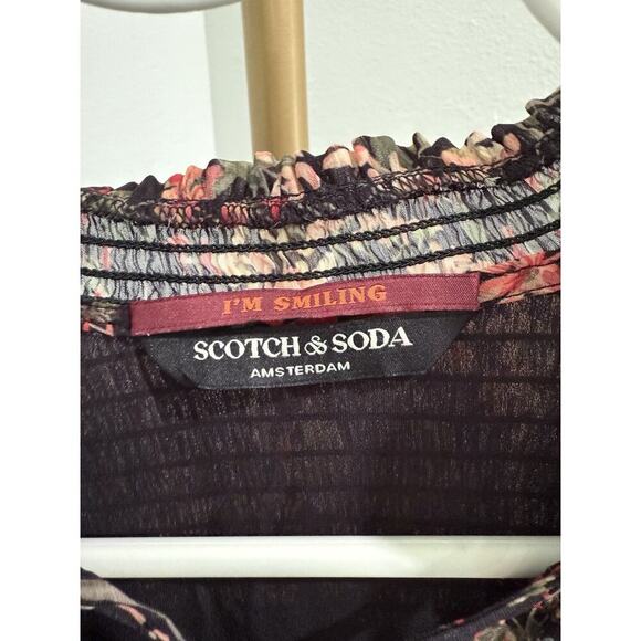 Scotch & Soda Printed Smocked Midi Dress Meadow Deep Raspberry XS NEW - Picture 5 of 8